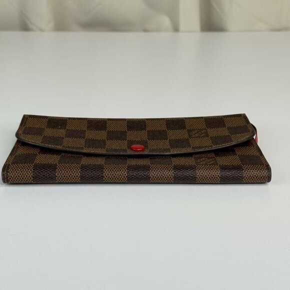 Louis Vuitton Damier Ebene Wallet with Red Button Classic Checkered Desiign - Picture 5 of 7